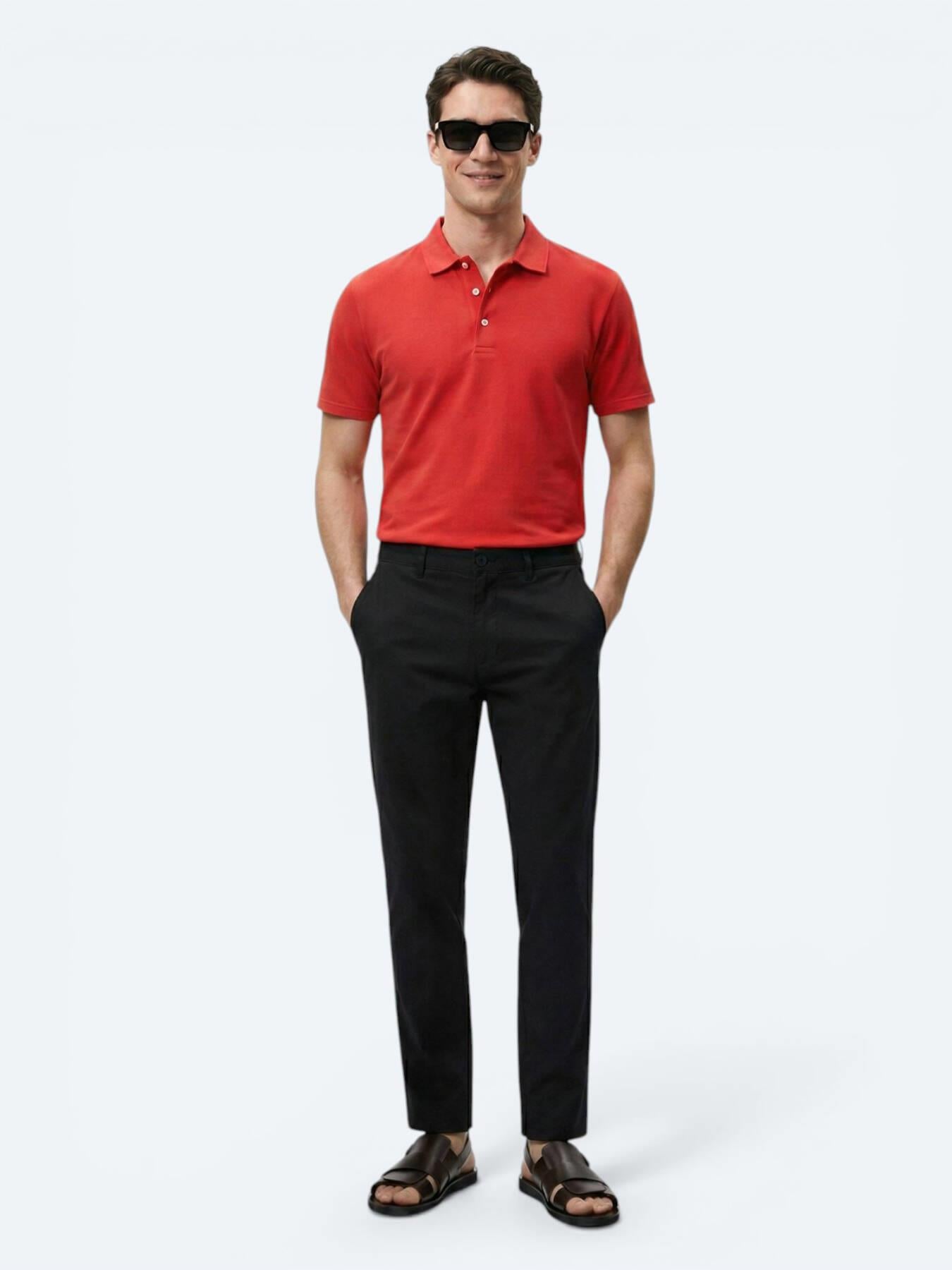 Kırmızı Düz Polo Yaka %100 Pamuk T-shirt