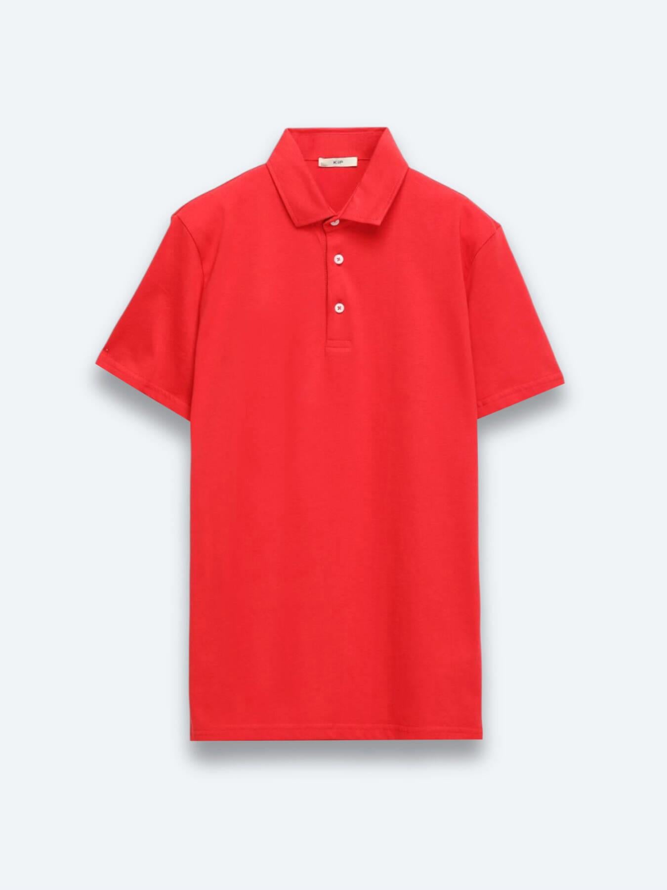 Kırmızı Düz Polo Yaka %100 Pamuk T-shirt