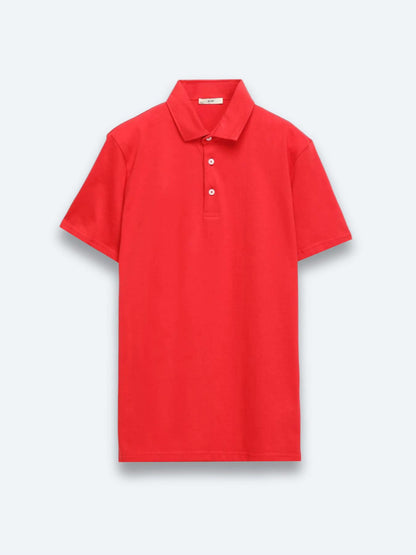 Kırmızı Düz Polo Yaka %100 Pamuk T-shirt
