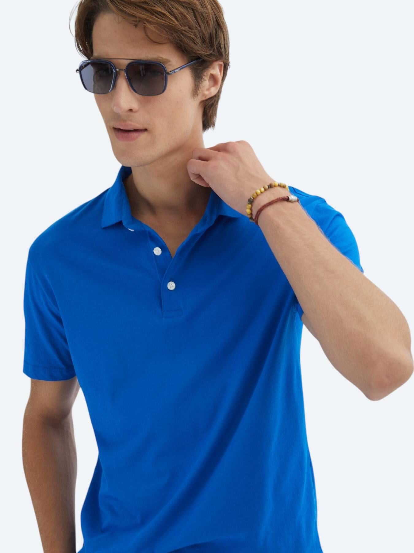 Saks Düz Polo Yaka %100 Pamuk T-shirt