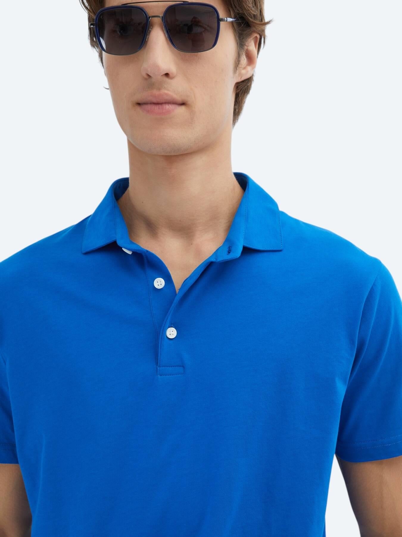Saks Düz Polo Yaka %100 Pamuk T-shirt