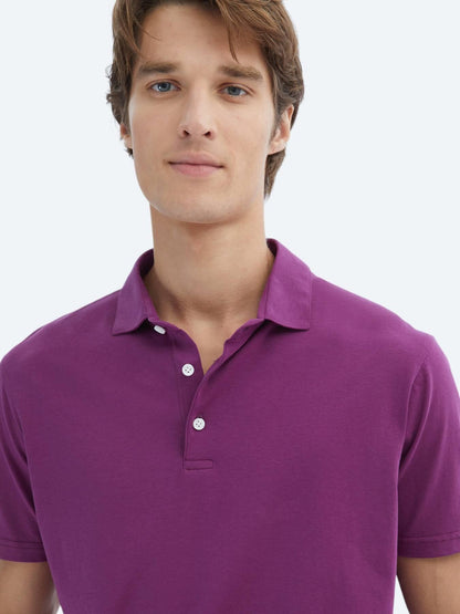Mürdüm Düz Polo Yaka %100 Pamuk T-shirt