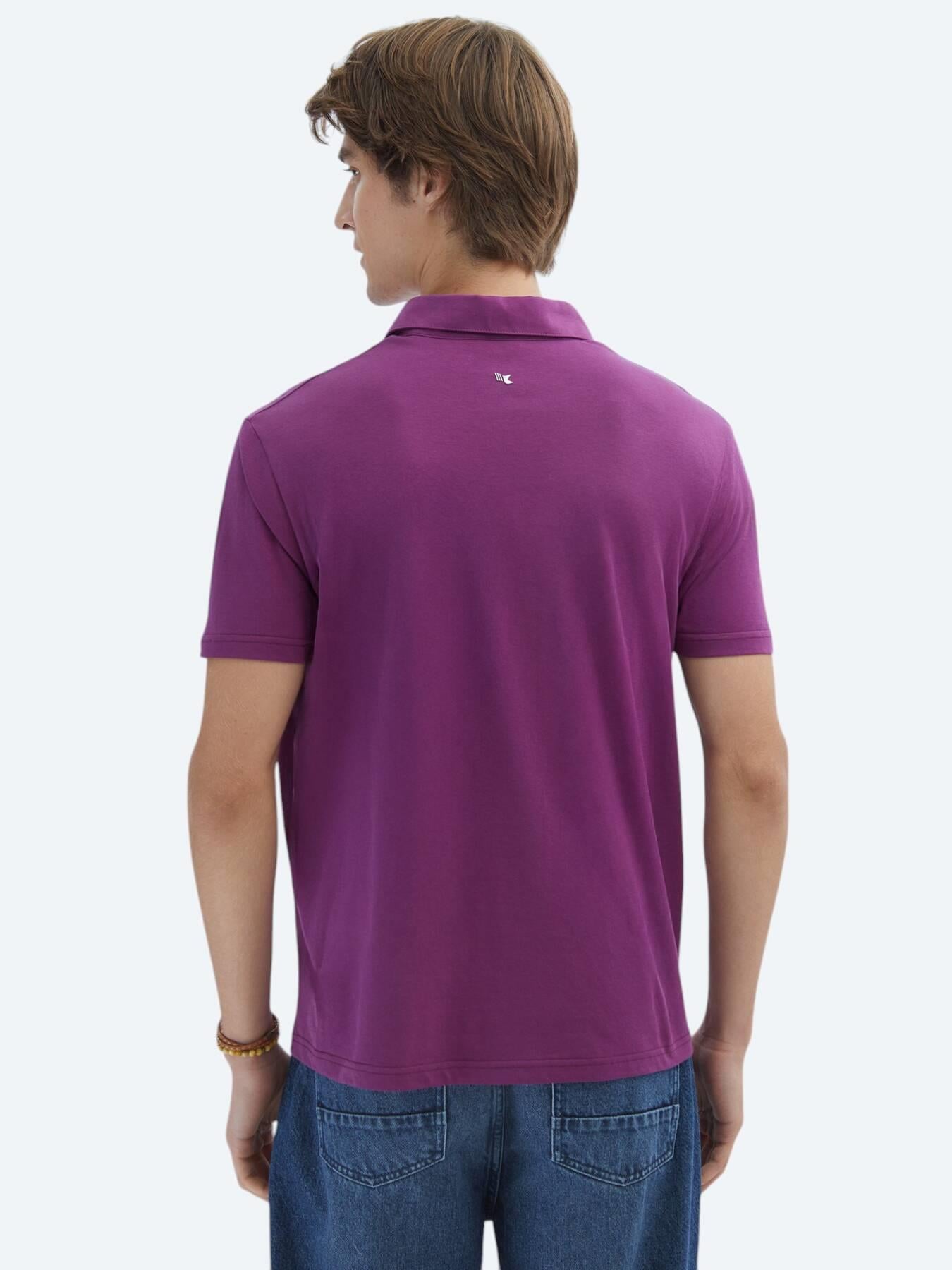 Mürdüm Düz Polo Yaka %100 Pamuk T-shirt