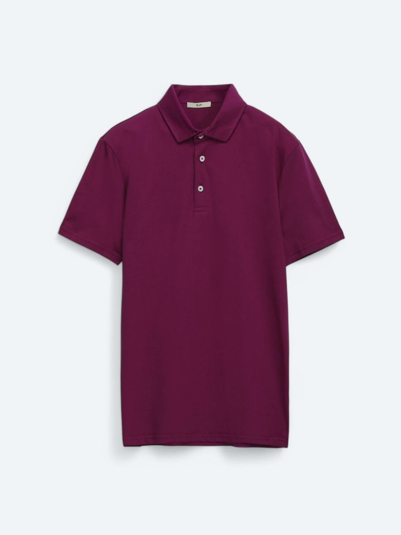 Mürdüm Düz Polo Yaka %100 Pamuk T-shirt