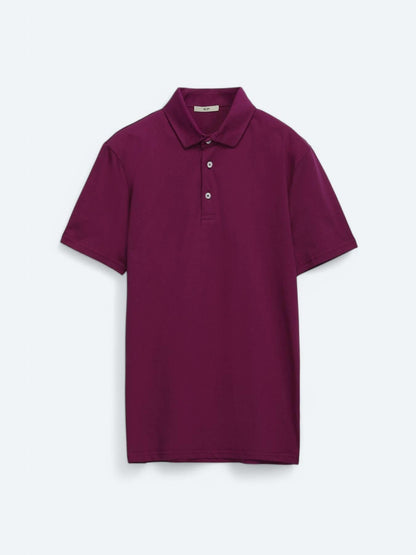 Mürdüm Düz Polo Yaka %100 Pamuk T-shirt