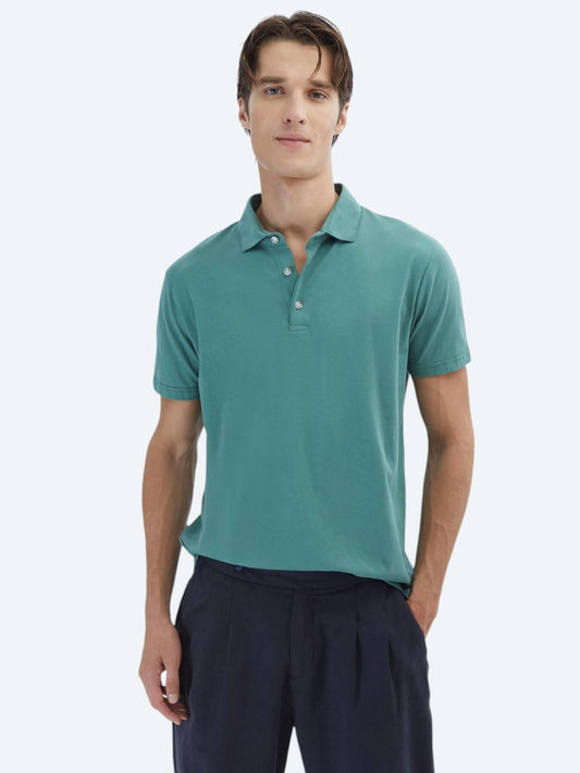 Nil Yeşili Düz Polo Yaka %100 Pamuk T-shirt