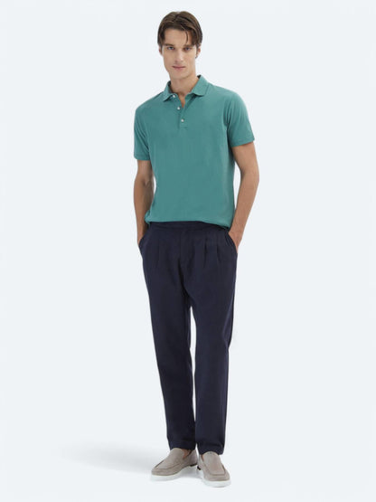 Nil Yeşili Düz Polo Yaka %100 Pamuk T-shirt