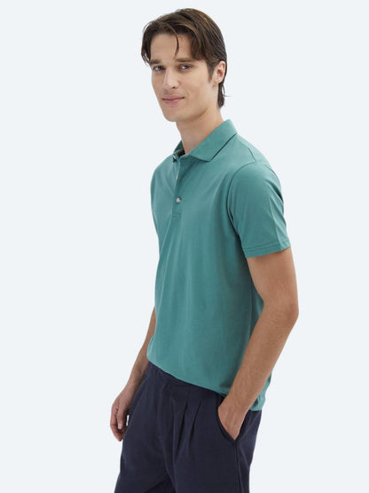 Nil Yeşili Düz Polo Yaka %100 Pamuk T-shirt