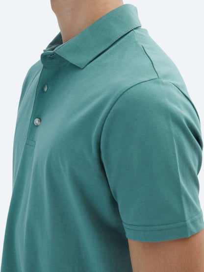 Nil Yeşili Düz Polo Yaka %100 Pamuk T-shirt