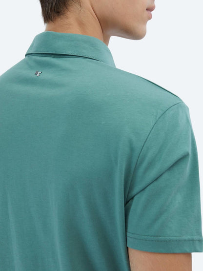 Nil Yeşili Düz Polo Yaka %100 Pamuk T-shirt