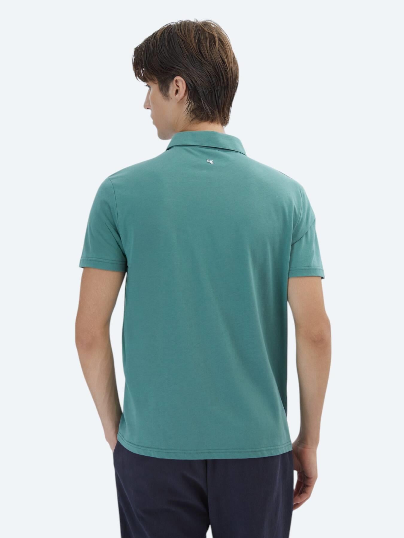 Nil Yeşili Düz Polo Yaka %100 Pamuk T-shirt