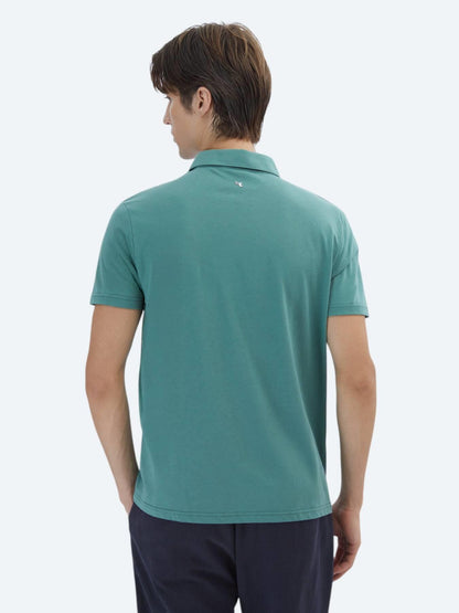Nil Yeşili Düz Polo Yaka %100 Pamuk T-shirt
