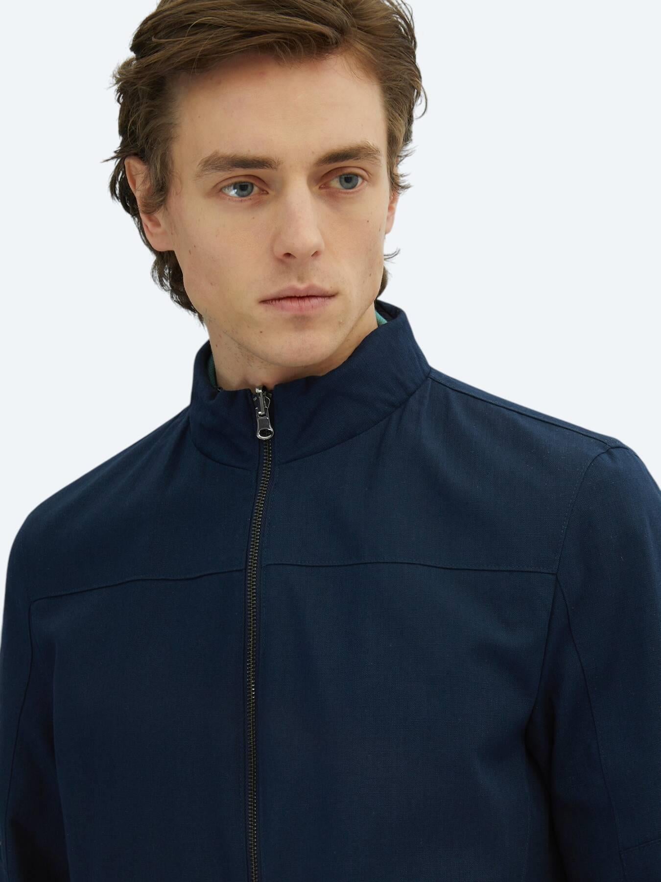 Lacivert Regular Fit Gizli Kapüşon Casual Dokuma Çift Taraflı Mont