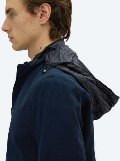 Lacivert Regular Fit Gizli Kapüşon Casual Dokuma Çift Taraflı Mont
