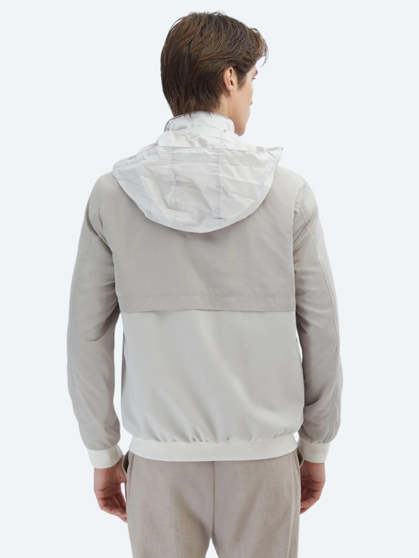 Bej Regular Fit Gizli Kapüşon Casual Dokuma Mont