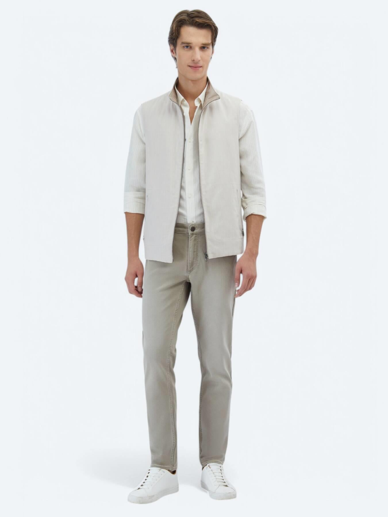 Açık Bej Regular Fit Dik Yaka Casual Dokuma Spor Yelek