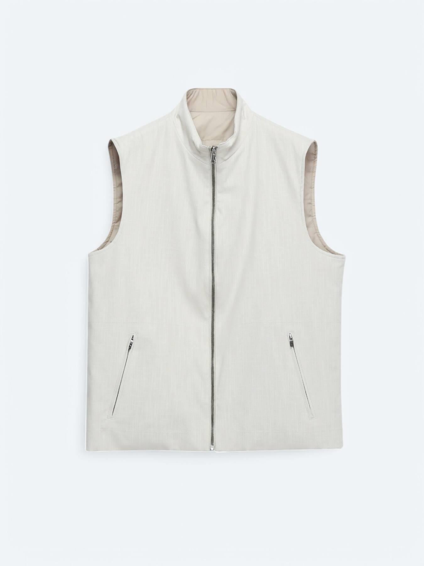 Açık Bej Regular Fit Dik Yaka Casual Dokuma Spor Yelek