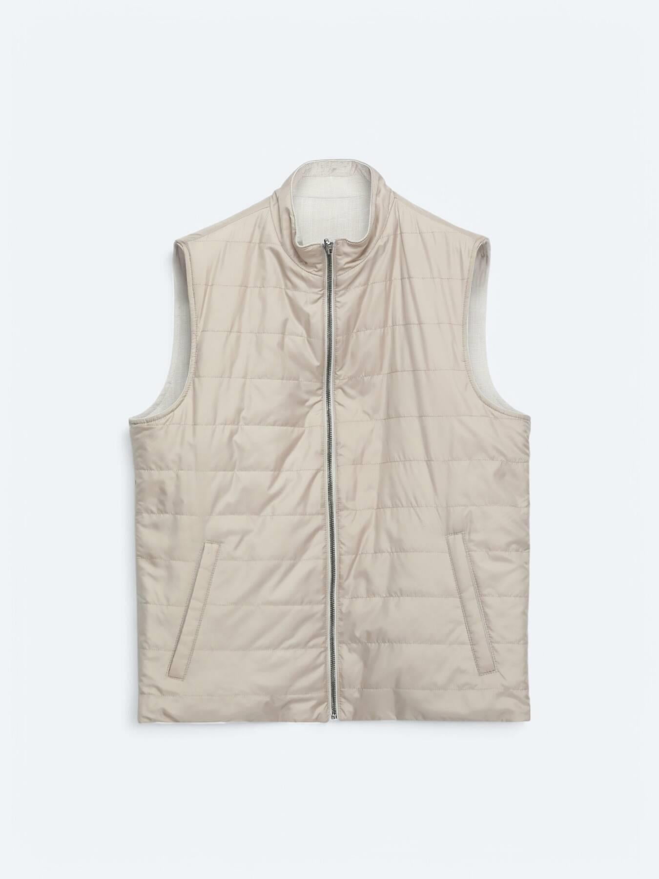 Açık Bej Regular Fit Dik Yaka Casual Dokuma Spor Yelek