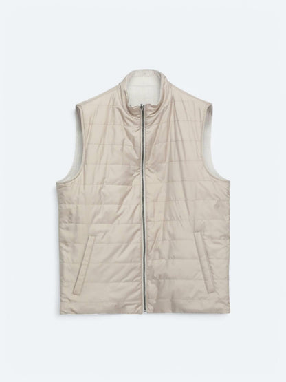 Açık Bej Regular Fit Dik Yaka Casual Dokuma Spor Yelek