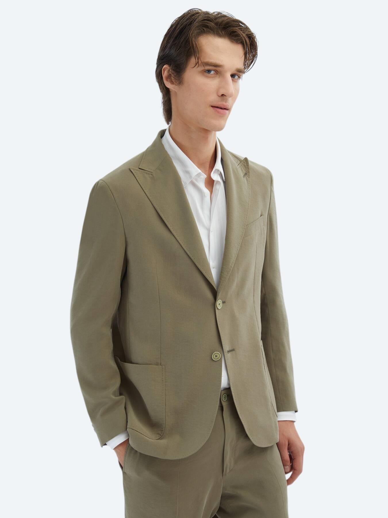 Haki Düz Comfort Fit Takım Elbise