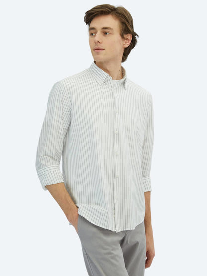Siyah Çizgili Regular Fit Uzun Casual Pamuk Karışımlı Gömlek