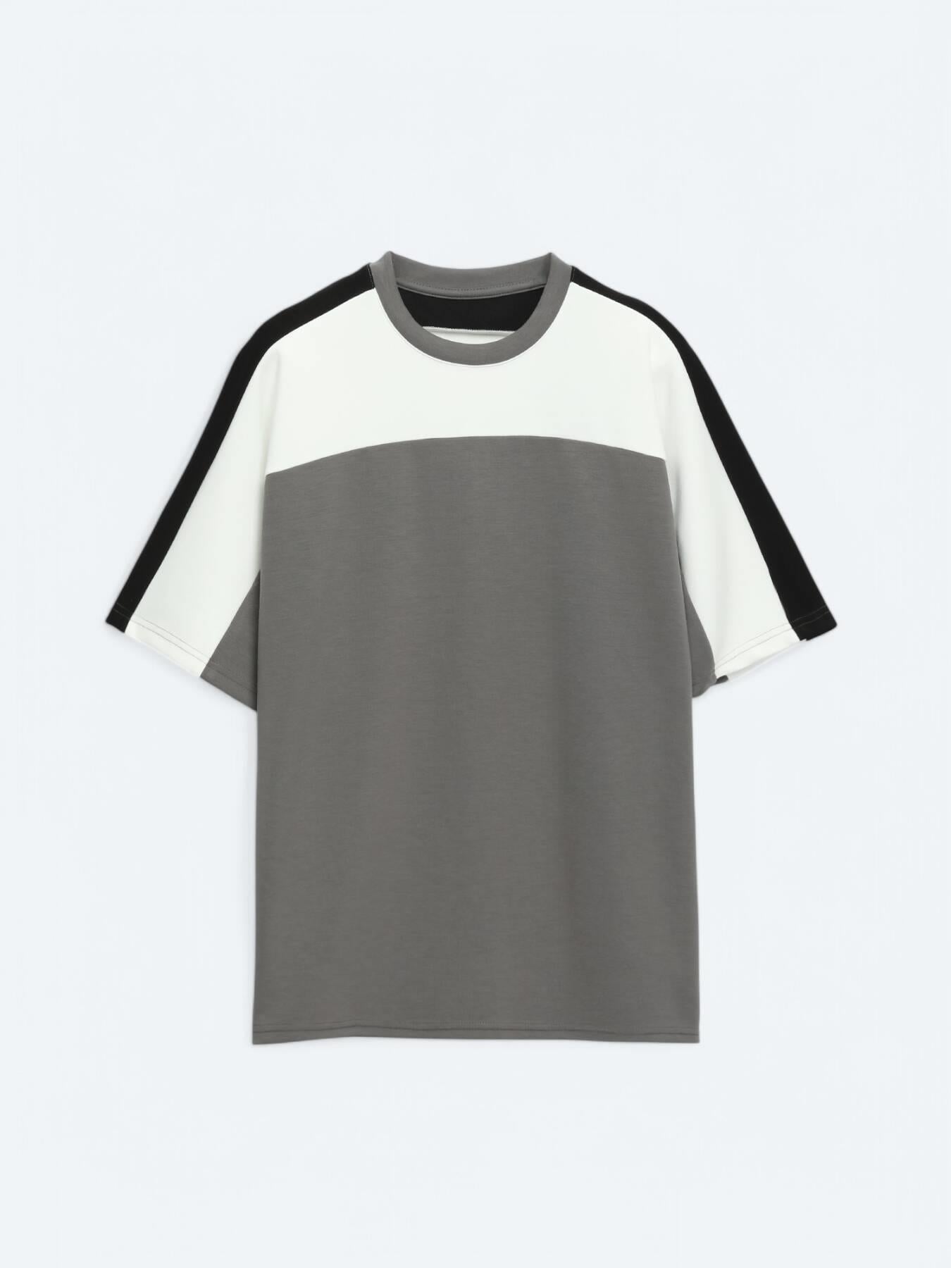 Antrasit Düz Bisiklet Yaka T-shirt