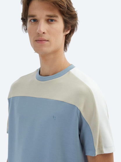 Mavi Düz Bisiklet Yaka T-shirt