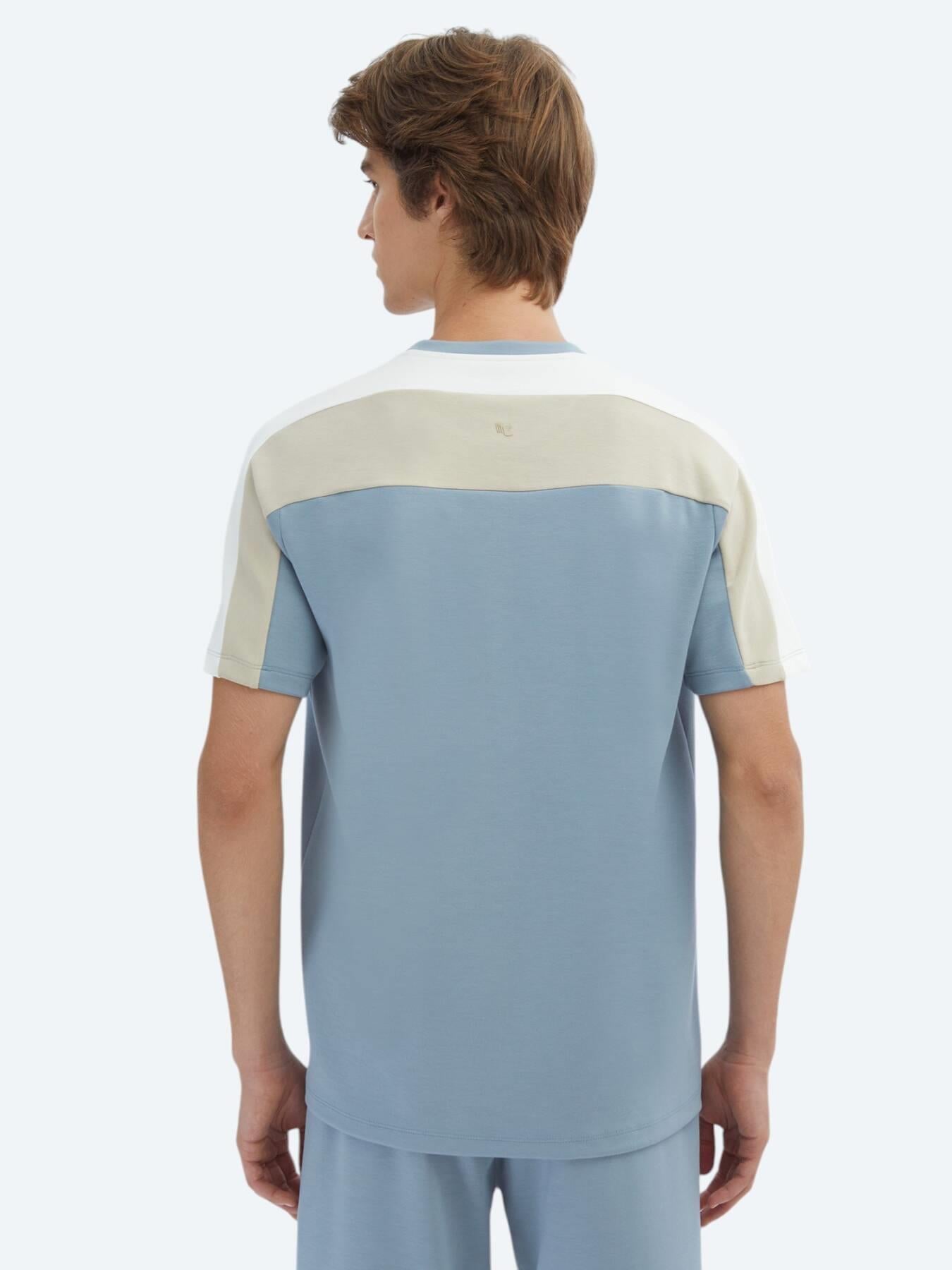 Mavi Düz Bisiklet Yaka T-shirt