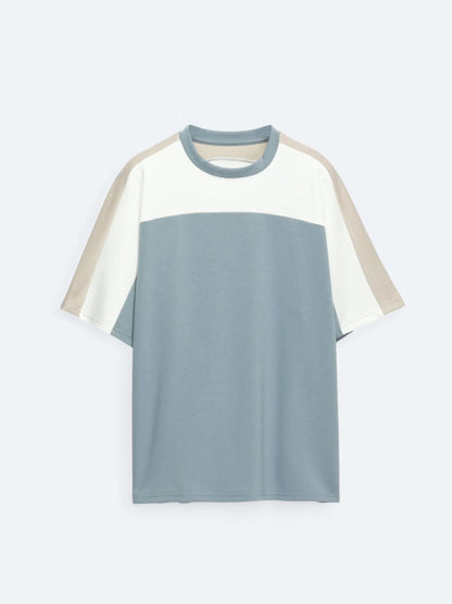 Mavi Düz Bisiklet Yaka T-shirt
