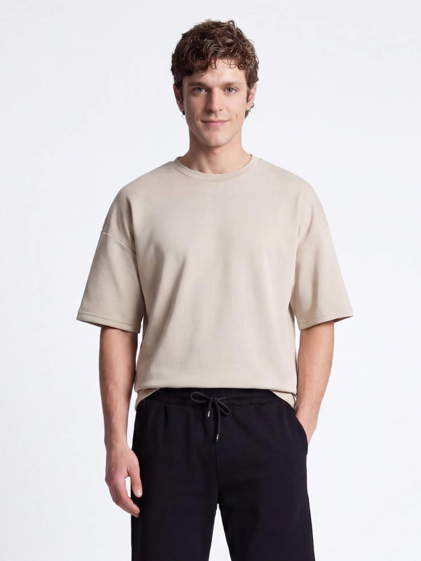 Bej Düz T-shirt