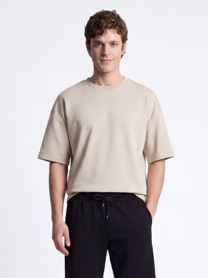 Bej Düz T-shirt