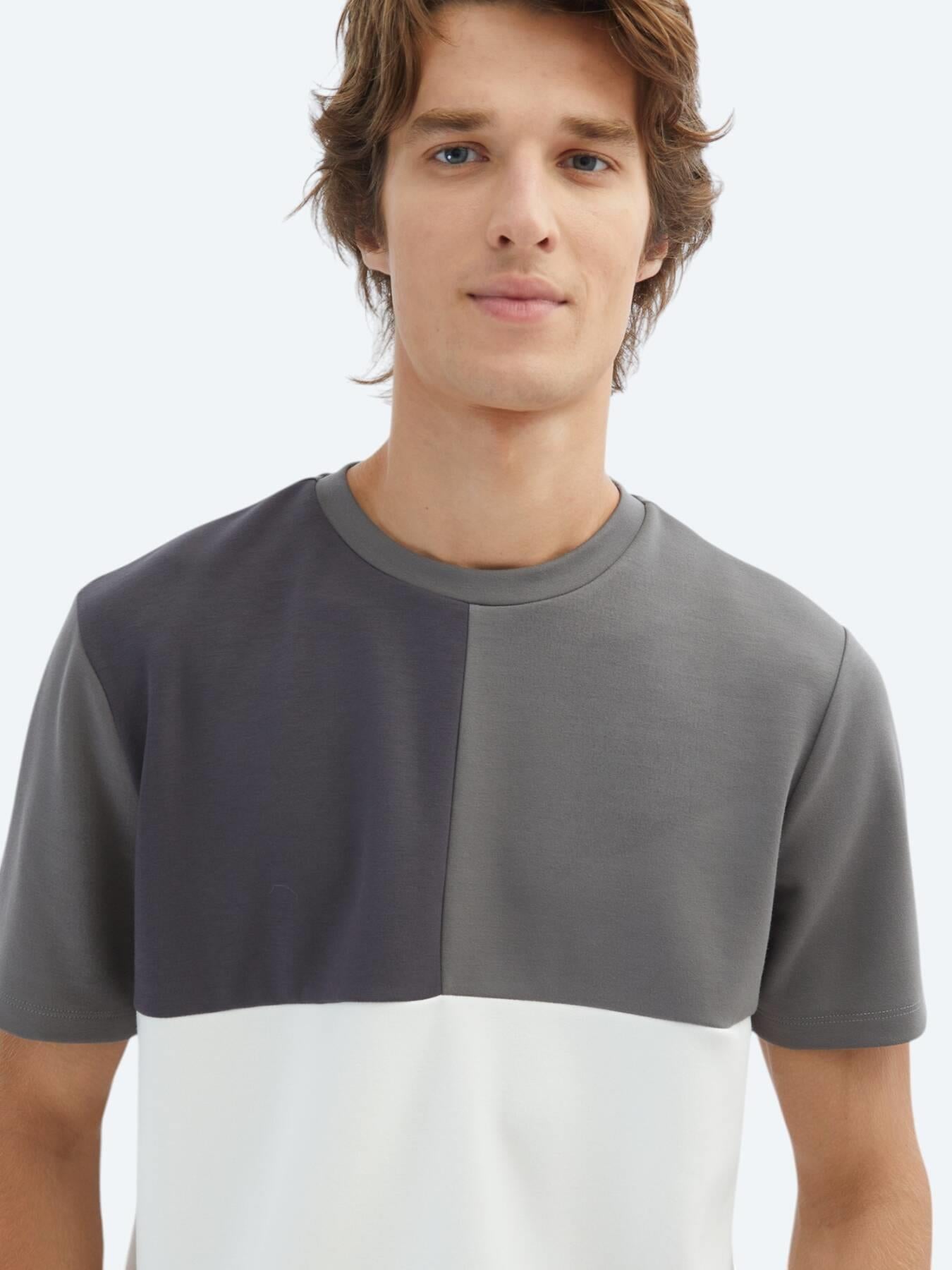 Gri Düz Bisiklet Yaka T-shirt
