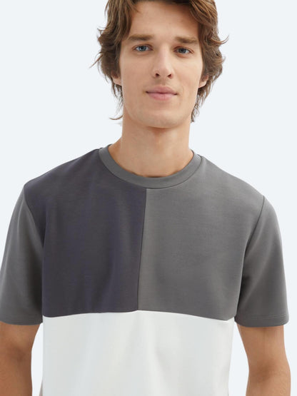 Gri Düz Bisiklet Yaka T-shirt