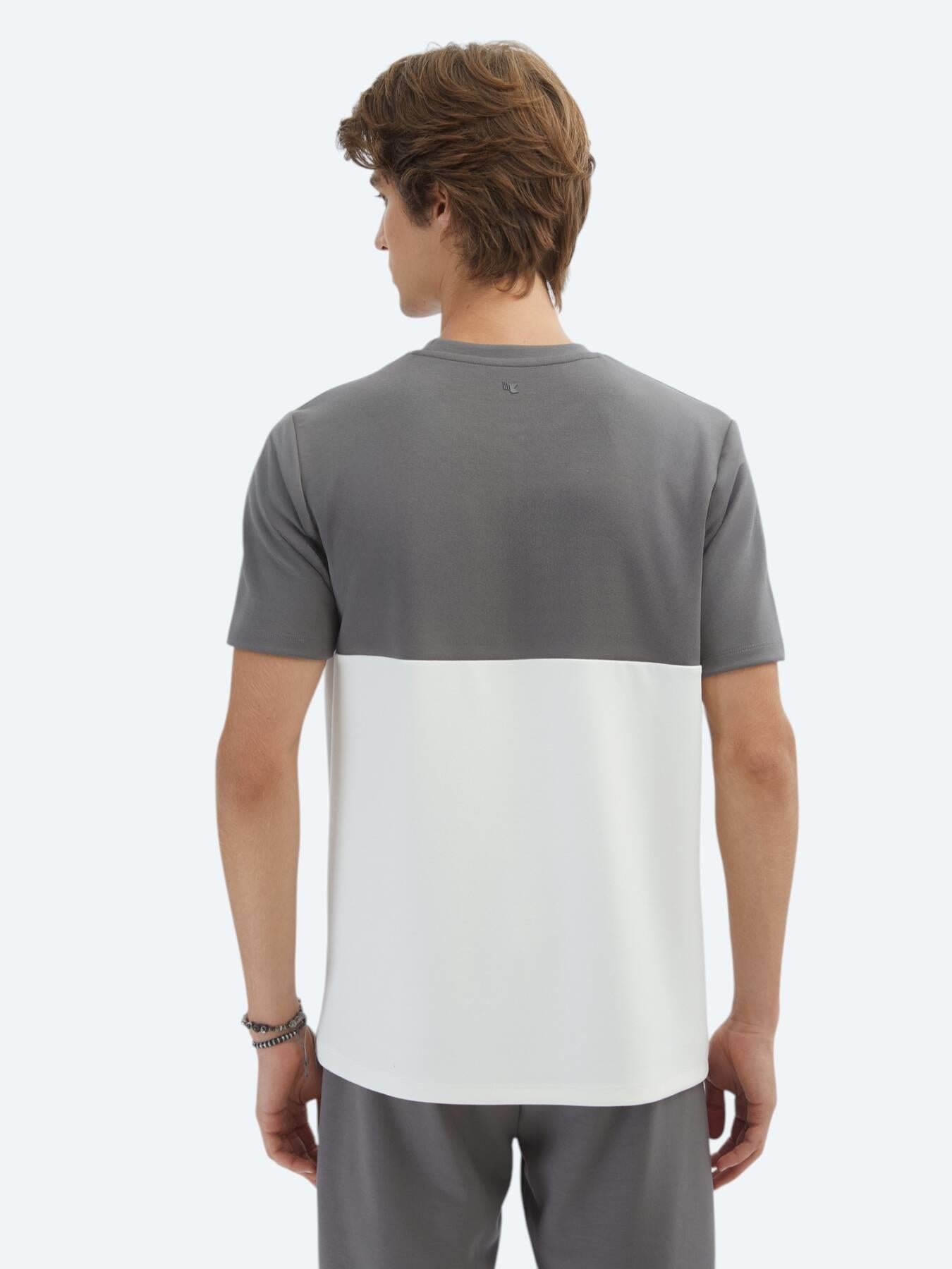 Gri Düz Bisiklet Yaka T-shirt