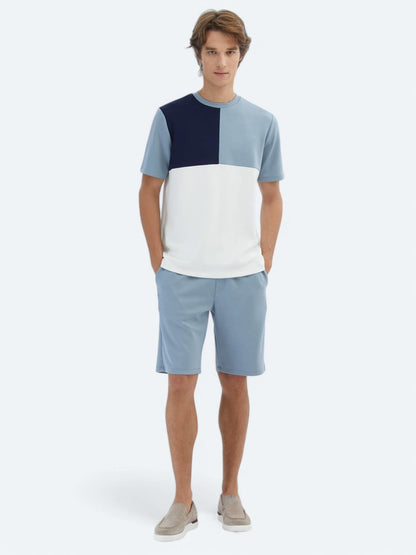Mavi Düz Bisiklet Yaka T-shirt