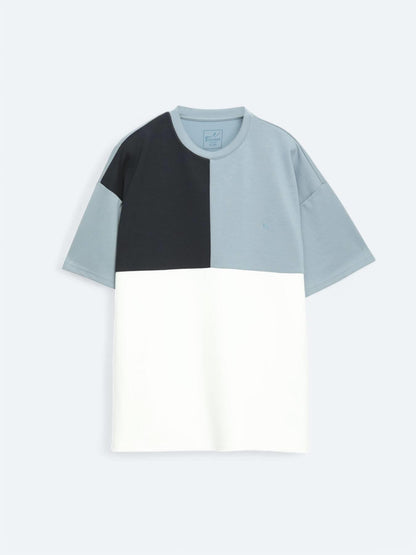 Mavi Düz Bisiklet Yaka T-shirt