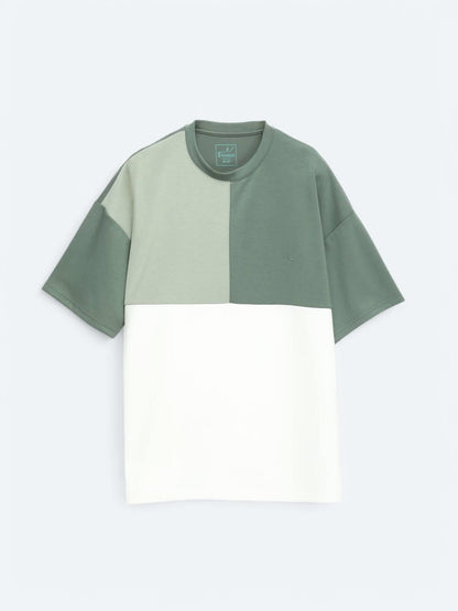 Yeşil Düz Bisiklet Yaka T-shirt