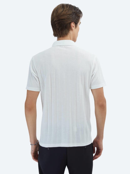 Beyaz Desenli Regular Fit Kısa Casual Gömlek