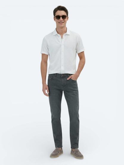 Beyaz Desenli Regular Fit Kısa Casual %100 Pamuk Gömlek