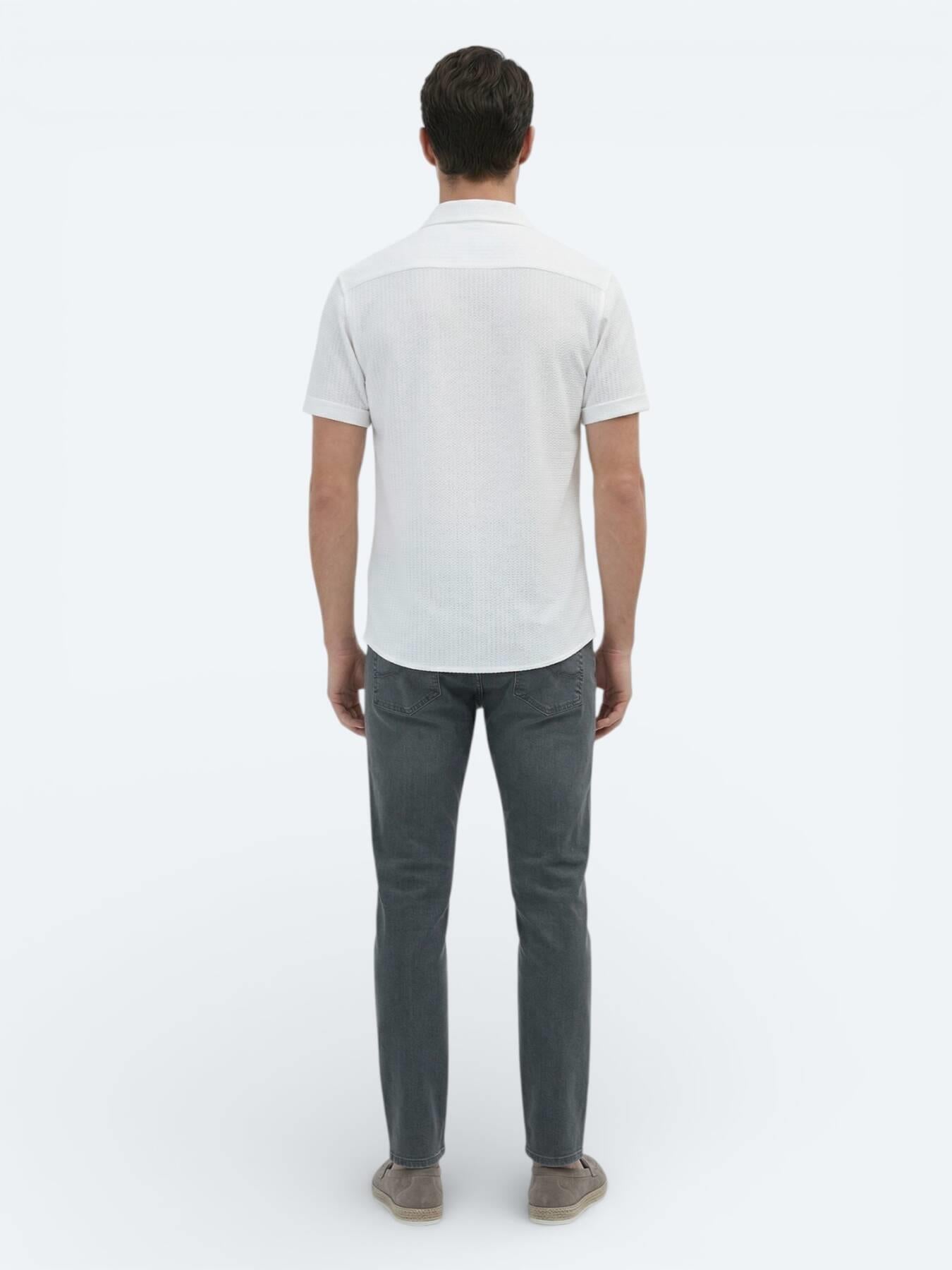 Beyaz Desenli Regular Fit Kısa Casual %100 Pamuk Gömlek