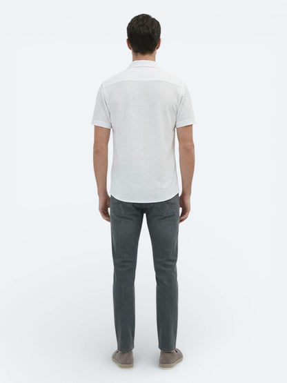 Beyaz Desenli Regular Fit Kısa Casual %100 Pamuk Gömlek