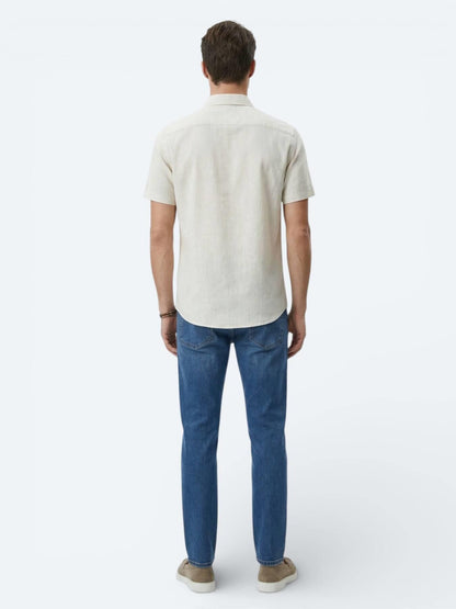 Bej Desenli Regular Fit Kısa Casual Gömlek