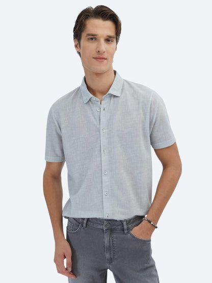 Gri Desenli Regular Fit Kısa Casual Gömlek