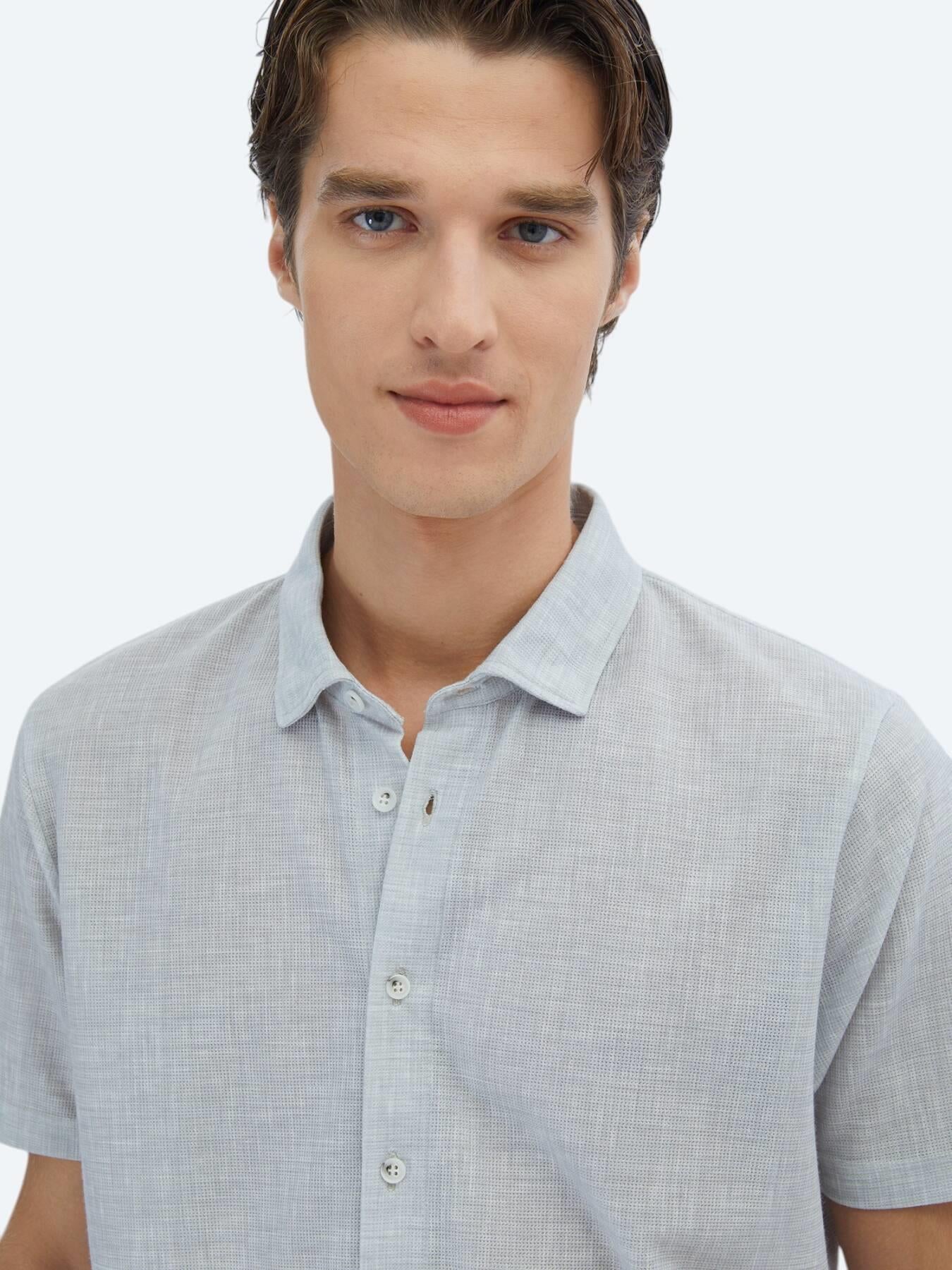 Gri Desenli Regular Fit Kısa Casual Gömlek