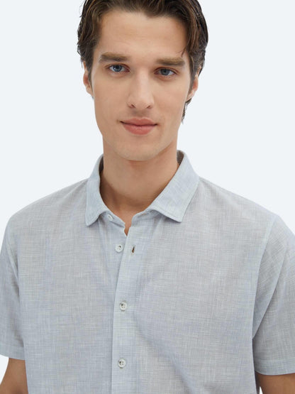 Gri Desenli Regular Fit Kısa Casual Gömlek