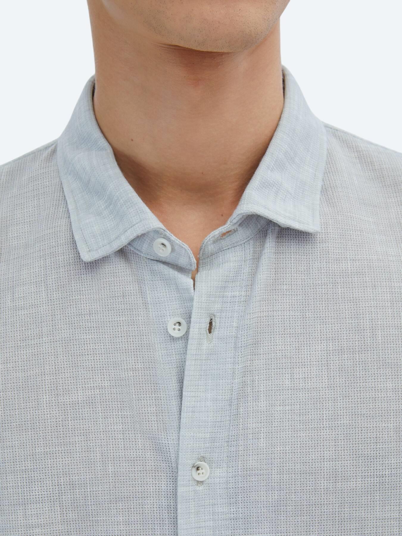 Gri Desenli Regular Fit Kısa Casual Gömlek
