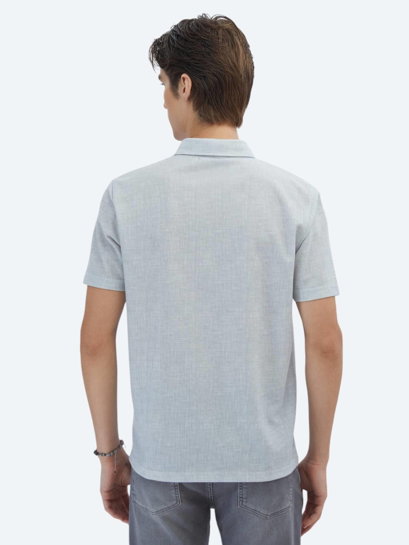 Gri Desenli Regular Fit Kısa Casual Gömlek