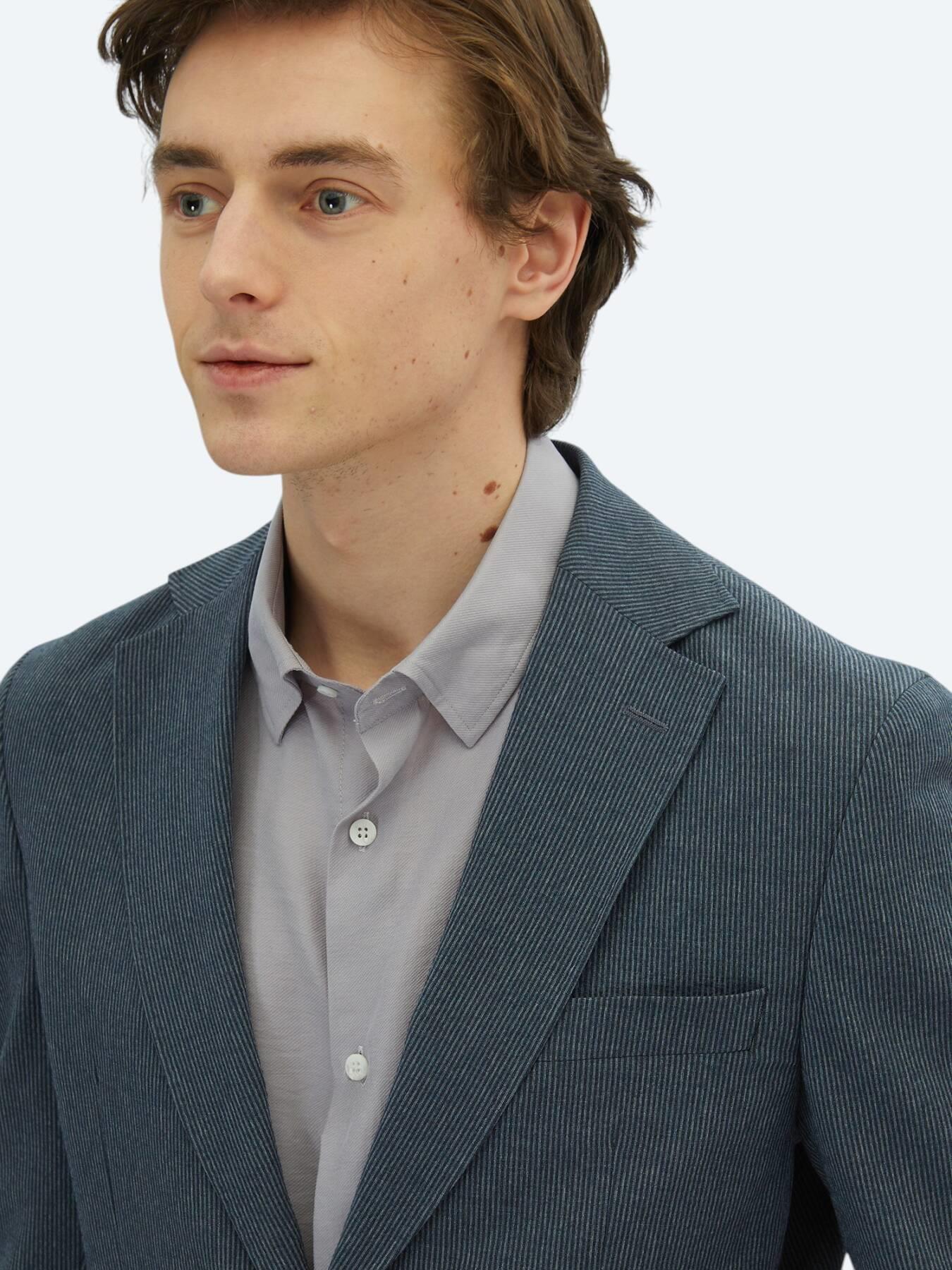 Açık Lacivert Çizgili Modern Fit Örme Takım Elbise