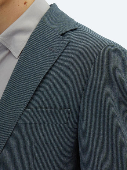 Açık Lacivert Çizgili Modern Fit Örme Takım Elbise