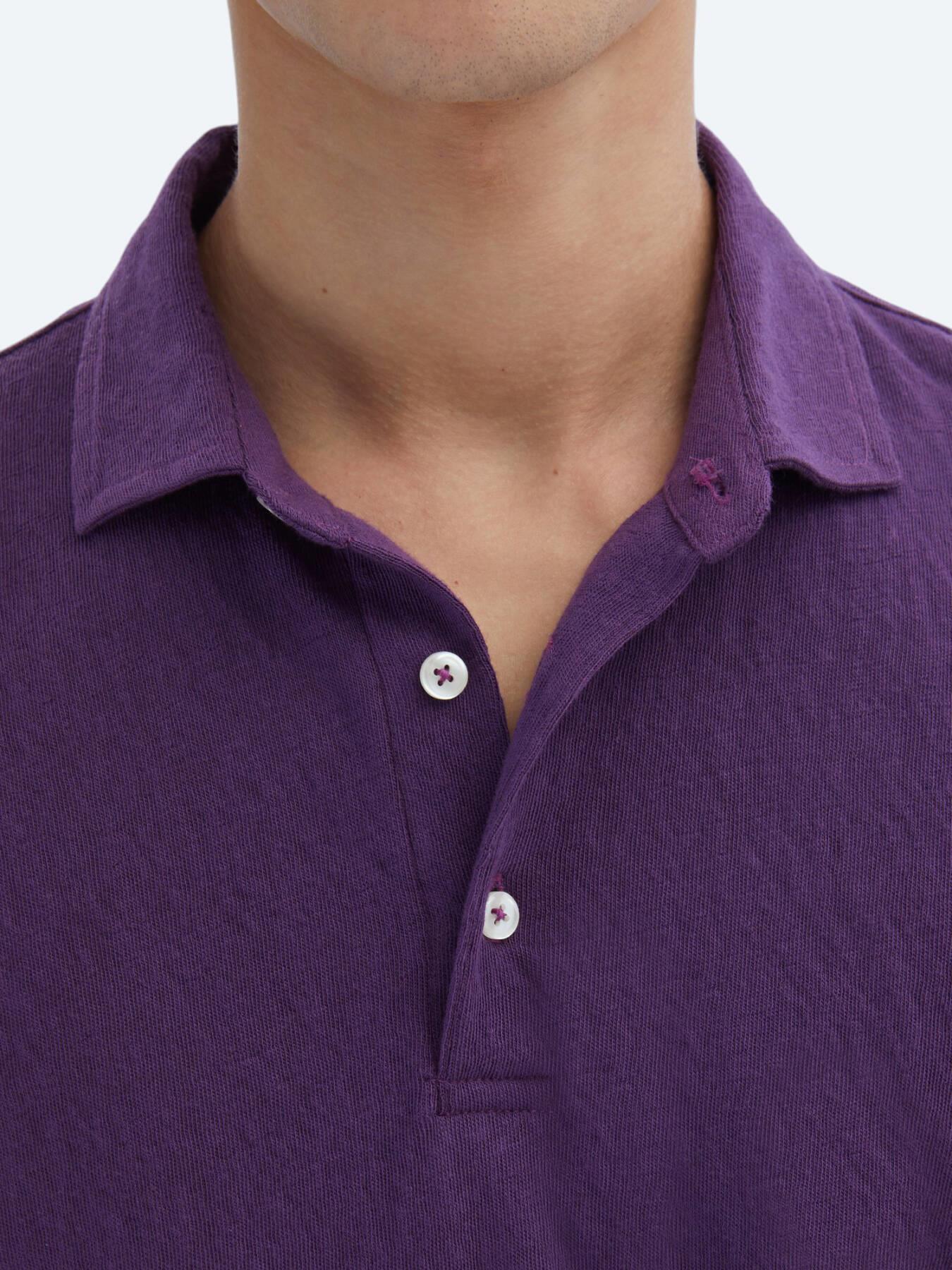 Mor Düz Polo Yaka Pamuk Karışımlı T-shirt